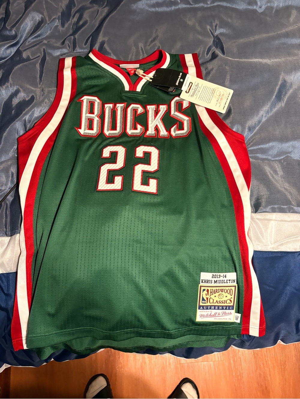 Mitchell & Ness Milwaukee Bucks #22 Green Red White Hardwood Classics Jersey